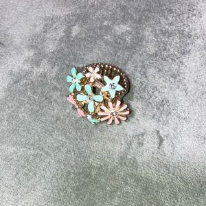 Pastel drangonfly and flower enamel and rhinestone ring
